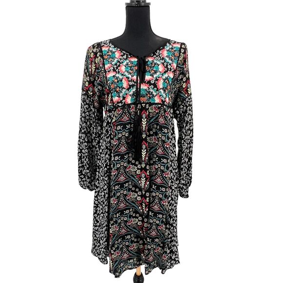 Sundance Dress Small Chelsea Morning Black Floral Embroidered Peasant Boho Fall‎ - Picture 1 of 8